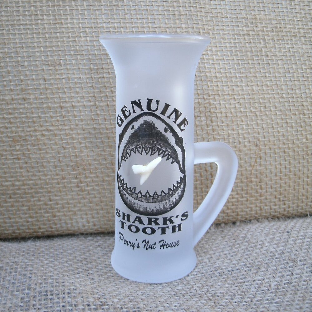 Vintage Genuine Shark Tooth Perry's Nut House Shot Glass